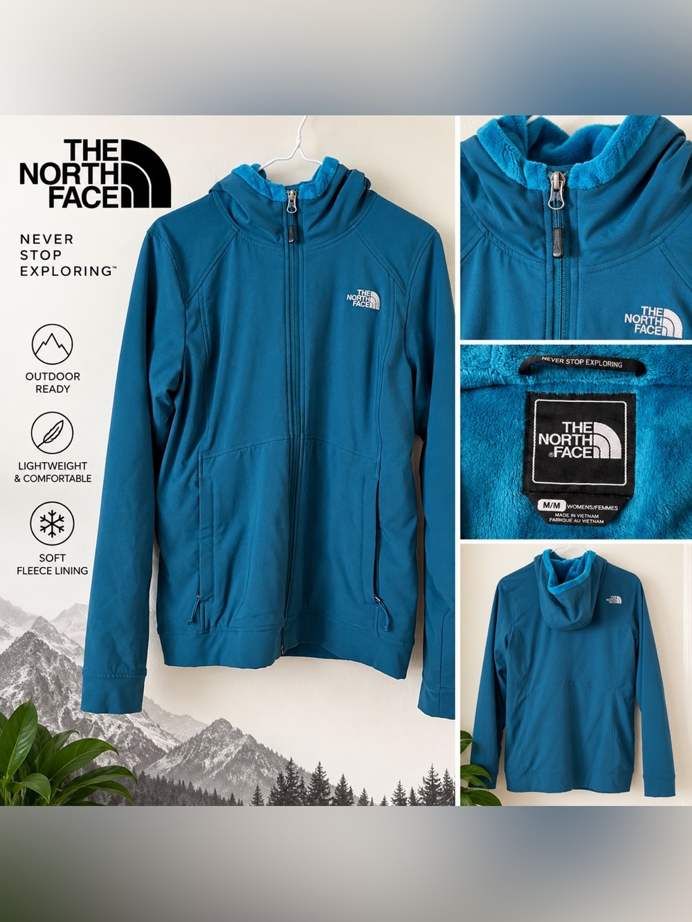 The North Face Women’s M Teal Fleece Lined Hooded Zip Jacket excellent condition